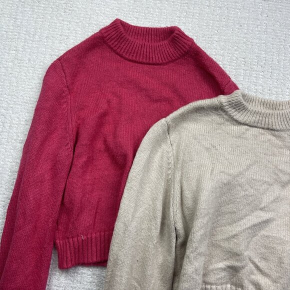 Lot x2 Garage Knit Cozy Sweater Pullover Wom S Beige / Pink Cropped Long Sleeve - Picture 3 of 14